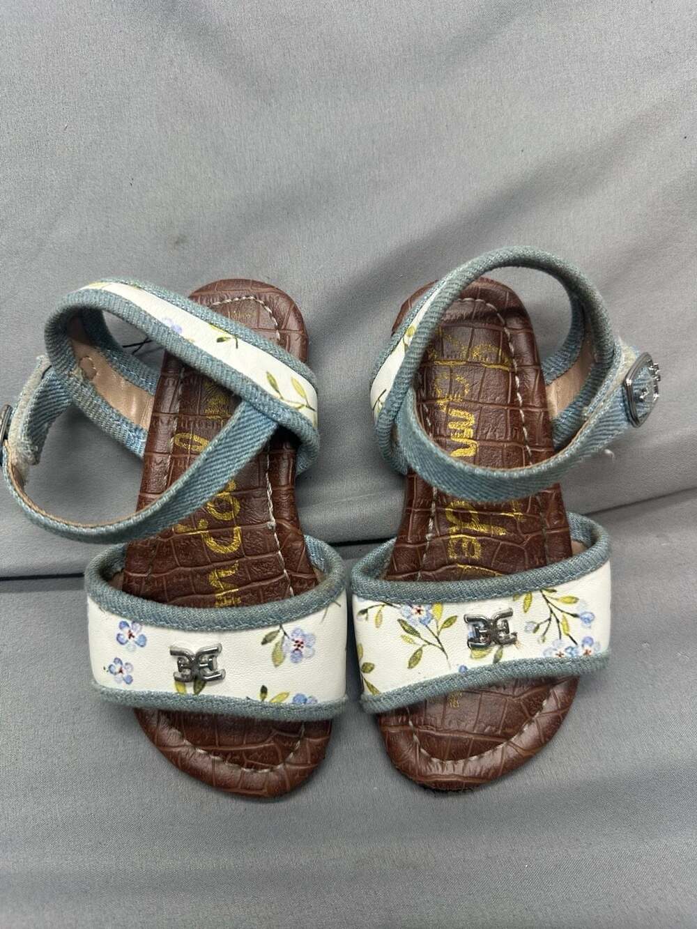 Sam Edelman Girls Bella Floral Denim Ankle Strap Sandals Size 7